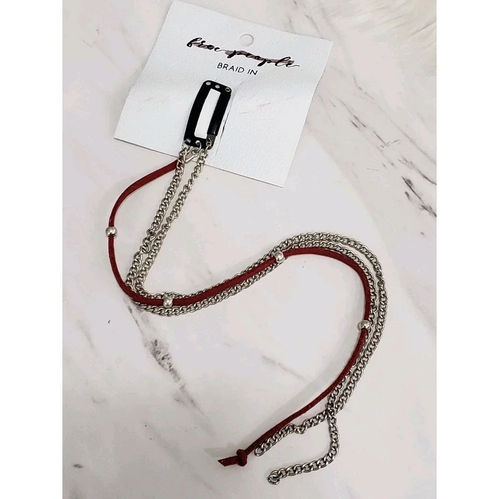 NEW Free People CHAIN FAUX LEATHER Hair Braid In Extension Accessory BIKER GOTH